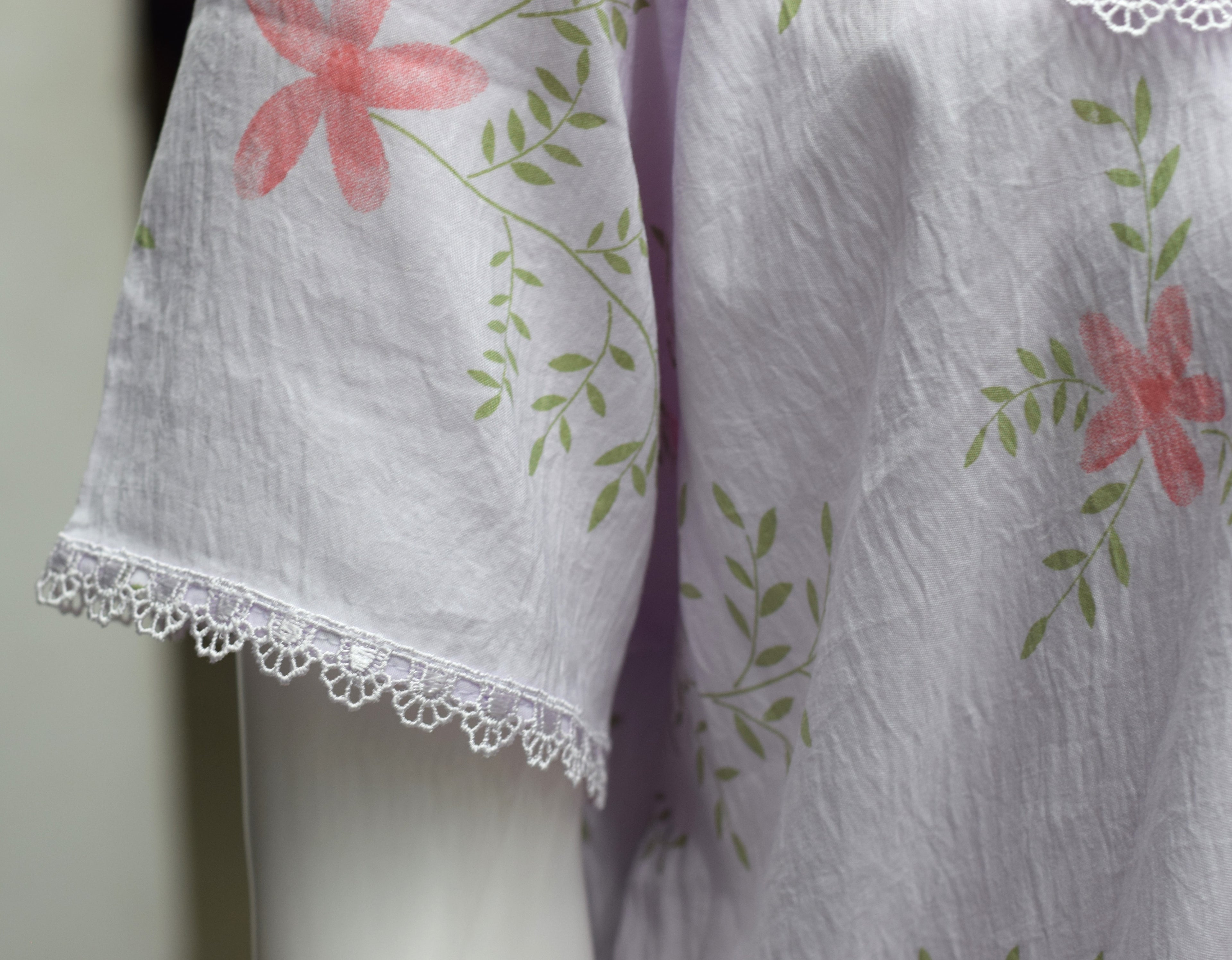 Women's Lavender Floral Print Nighty with Lace Yoke – Soft & Comfortable Full-Length Sleepwear