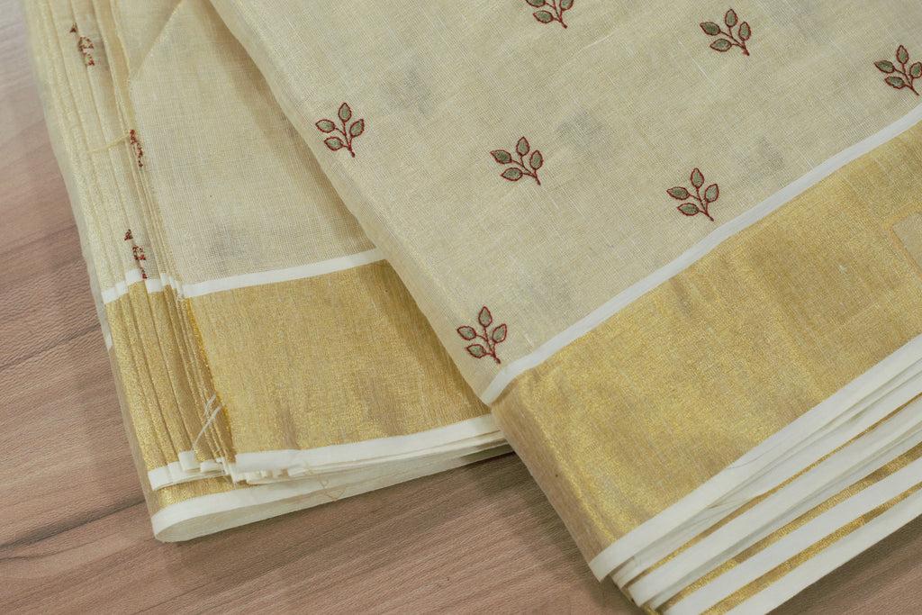 Elegant Cream Tissue Dress Material Set with Embroidered Butti Work – Saree, Top & Skirt Fabric