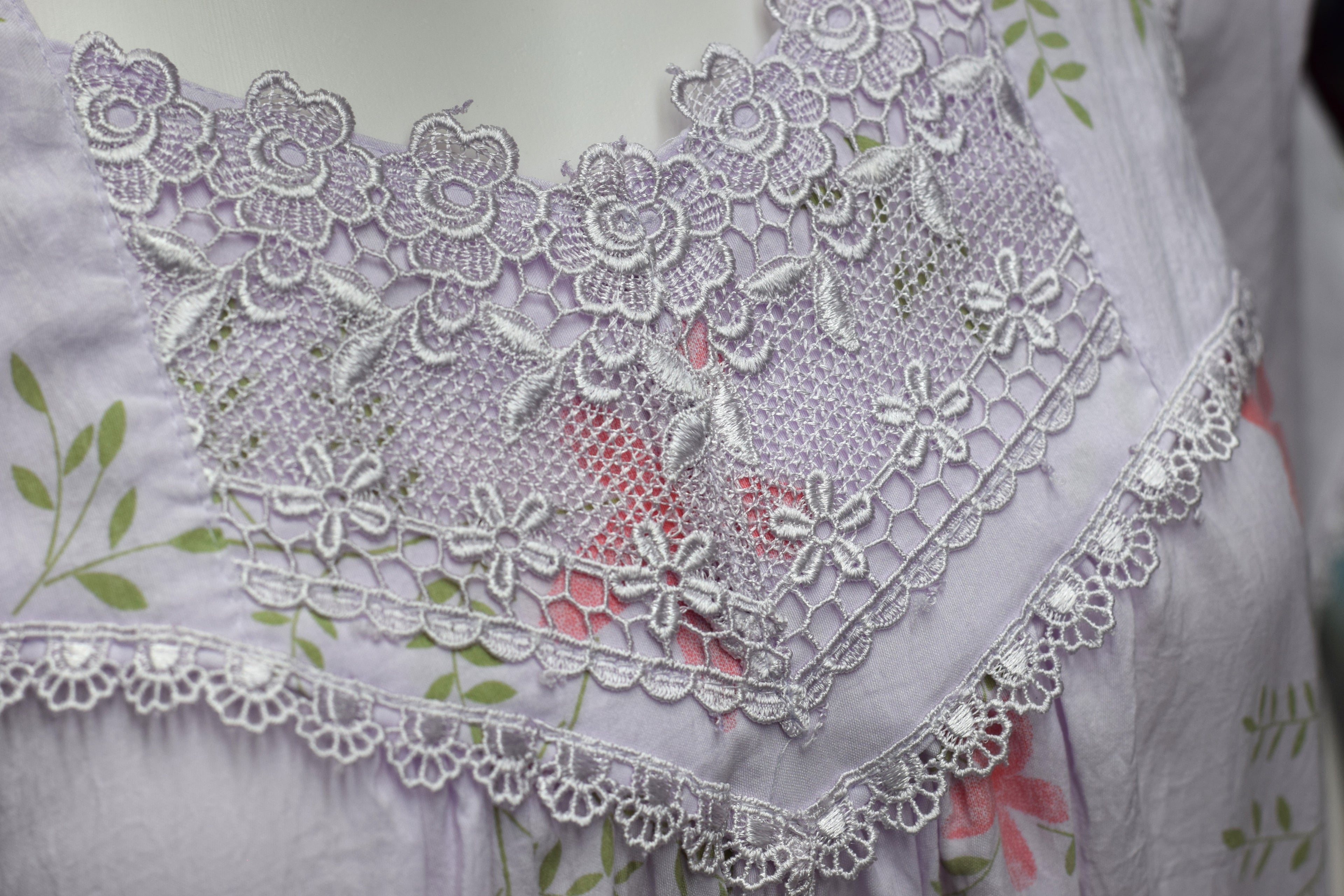 Women's Lavender Floral Print Nighty with Lace Yoke – Soft & Comfortable Full-Length Sleepwear