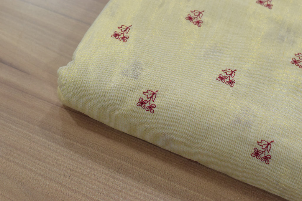 Cream Tissue Dress Material Set with Delicate Floral Butta Design – Saree 5.5M, Top 2.5M & Skirt 4M