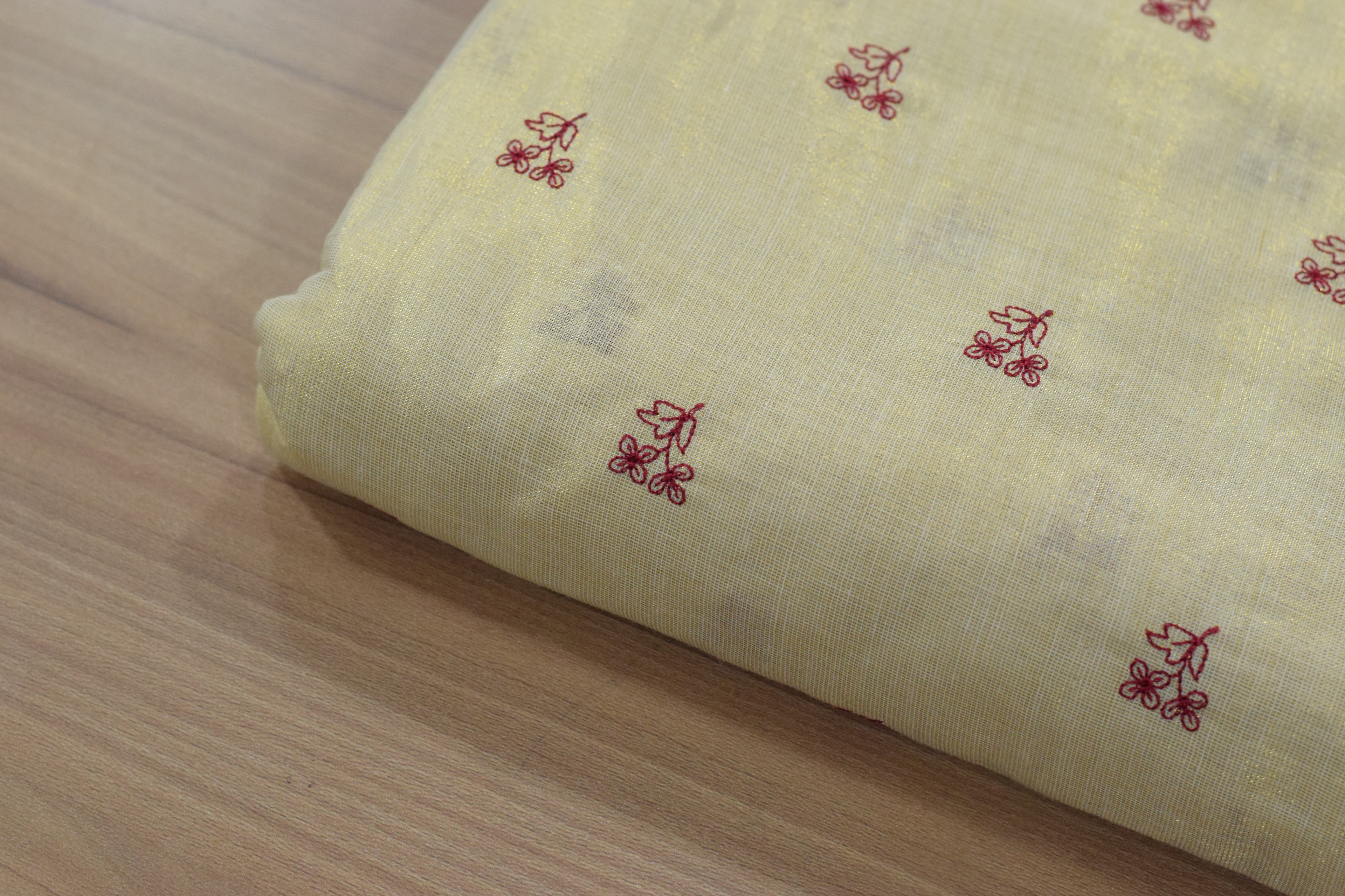 Cream Tissue Dress Material Set with Delicate Floral Butta Design – Saree 5.5M, Top 2.5M & Skirt 4M