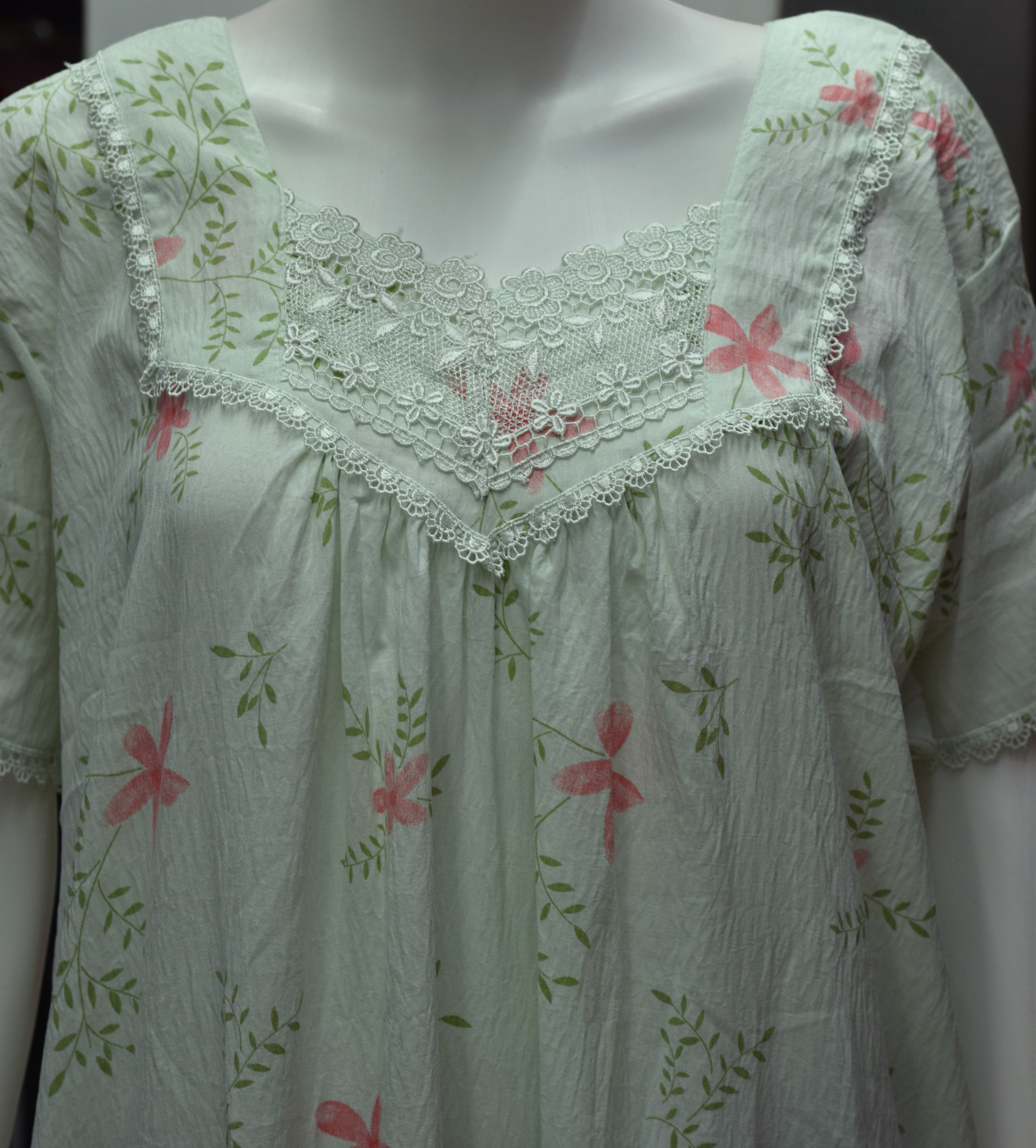 Women's Floral Print Cotton Nighty with Lace Yoke – Full Length Comfortable Sleepwear