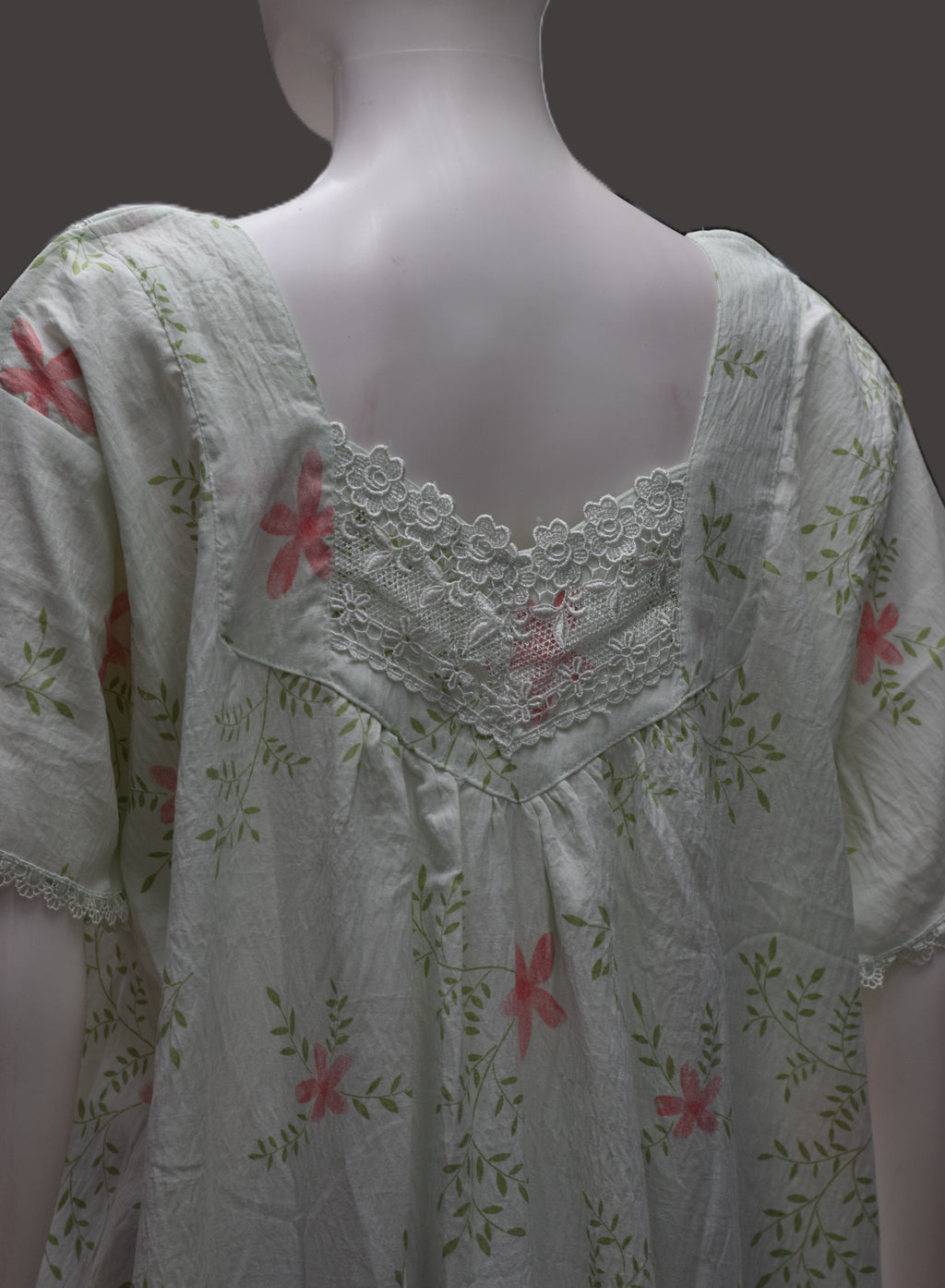 Women's Floral Print Cotton Nighty with Lace Yoke – Full Length Comfortable Sleepwear