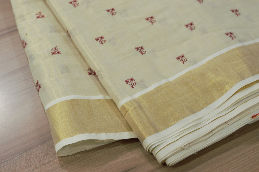 Cream Tissue Dress Material Set with Delicate Floral Butta Design – Saree 5.5M, Top 2.5M & Skirt 4M