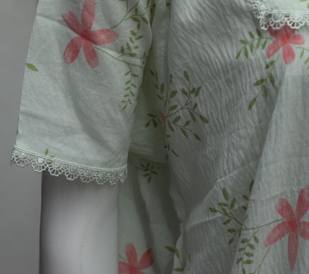 Women's Floral Print Cotton Nighty with Lace Yoke – Full Length Comfortable Sleepwear