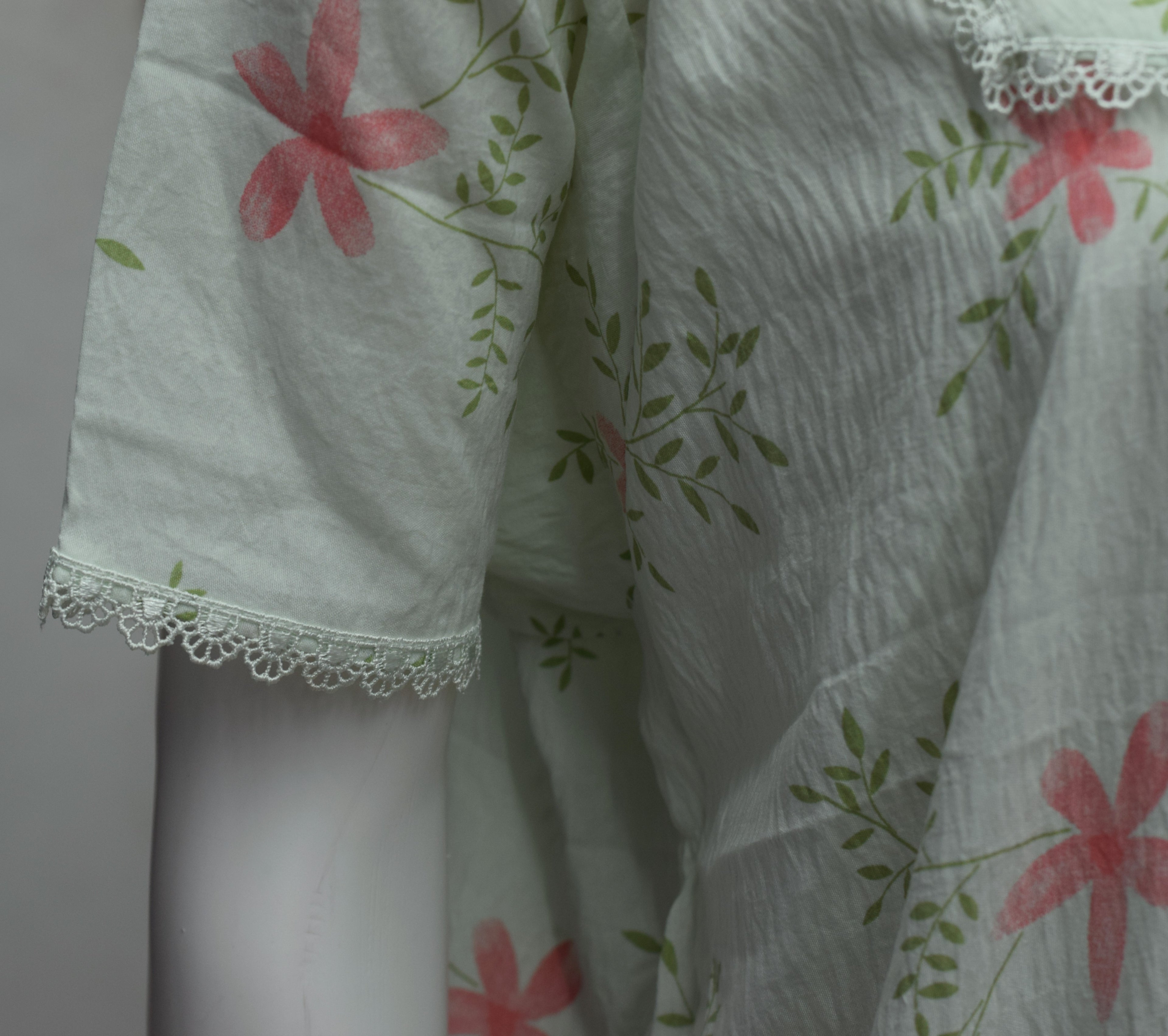 Women's Floral Print Cotton Nighty with Lace Yoke – Full Length Comfortable Sleepwear