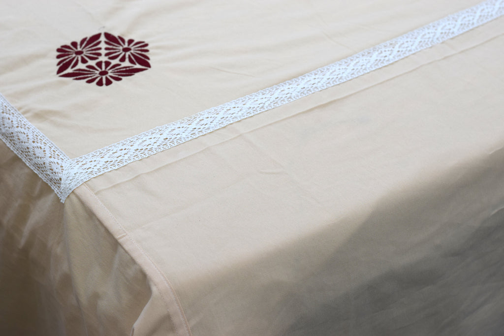 King Size Premium Embroidered Bedsheet Set with 2 Pillow Covers – Elegant Beige Floral Design