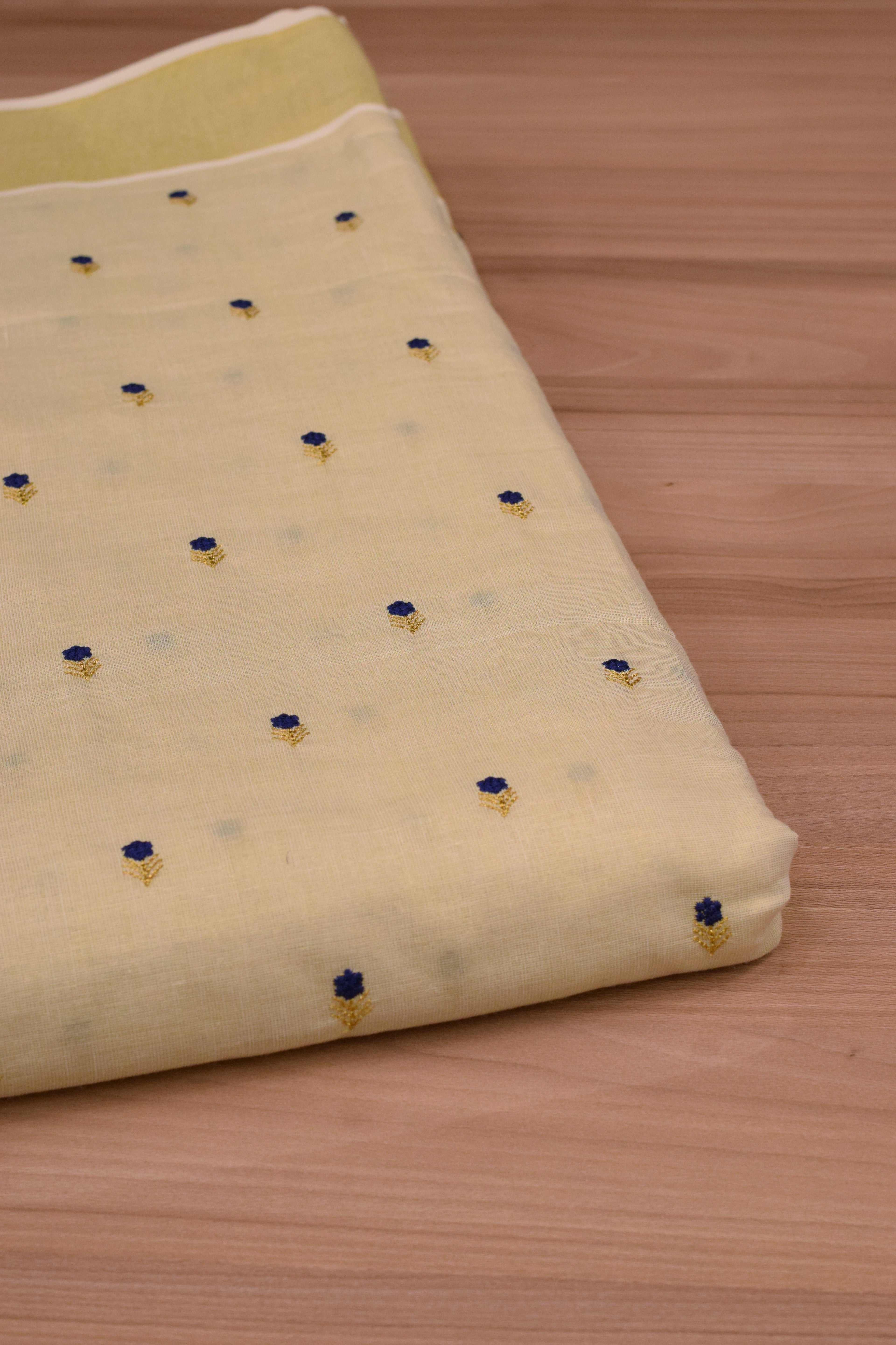 Elegant Cream Tissue Dress Material Set with Embroidered Butti Work & Golden Border