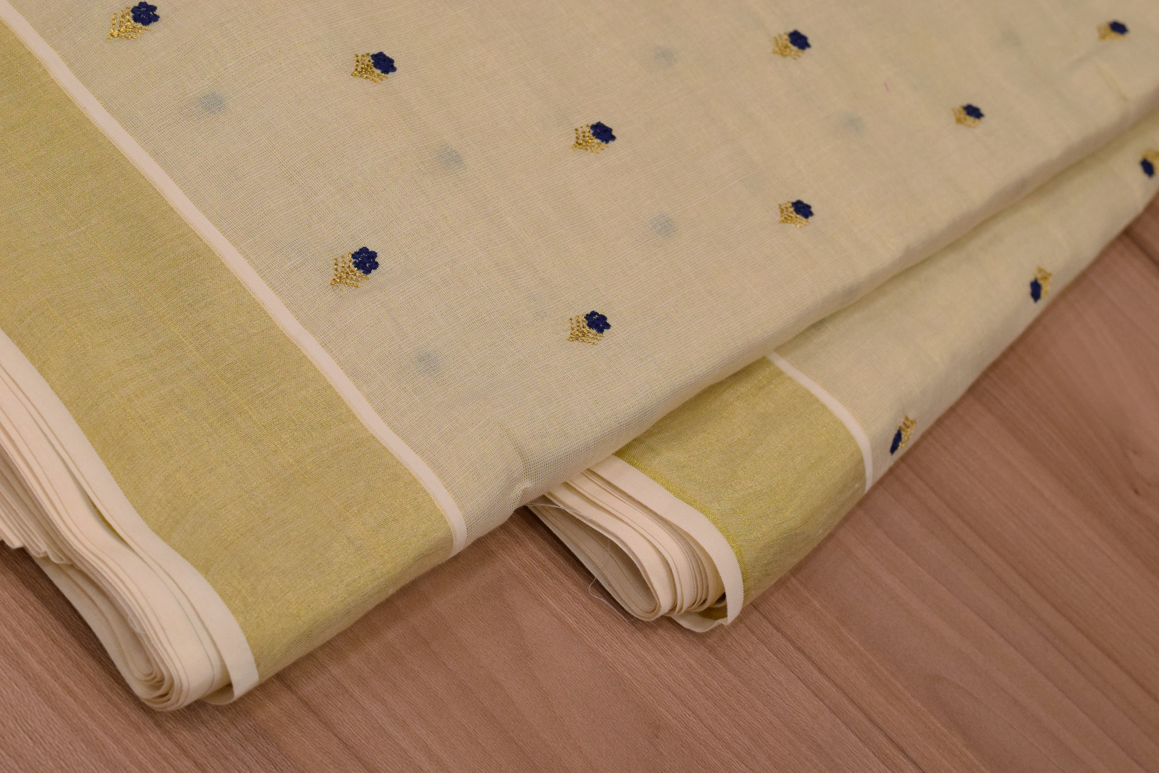Elegant Cream Tissue Dress Material Set with Embroidered Butti Work & Golden Border