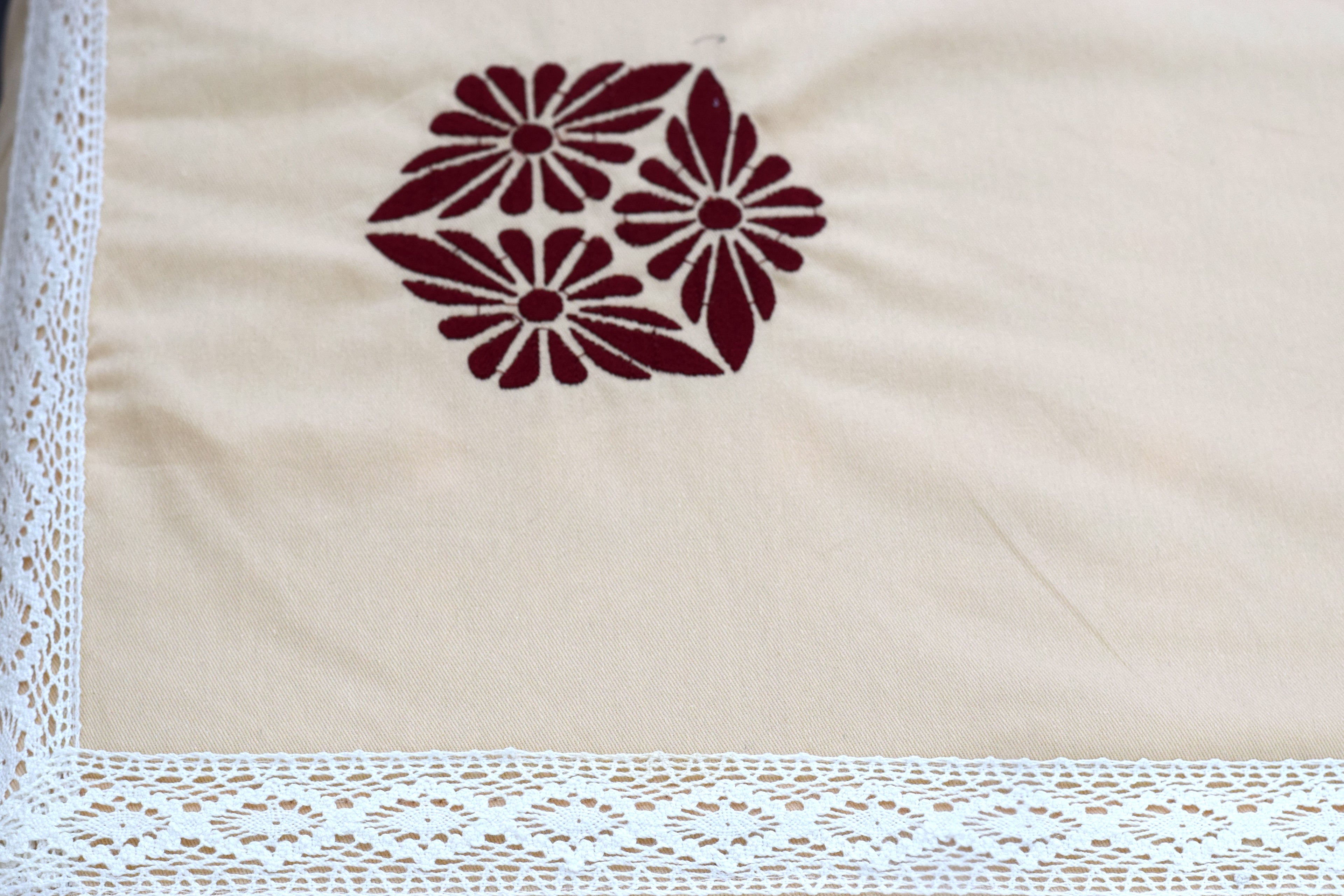 King Size Premium Embroidered Bedsheet Set with 2 Pillow Covers – Elegant Beige Floral Design