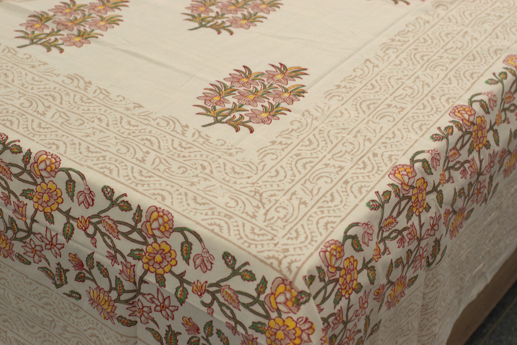 Queen Size Cotton Bedspread 90 × 100 Inches – Floral Printed Traditional Design