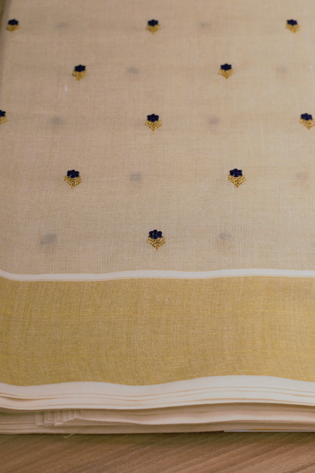 Elegant Cream Tissue Dress Material Set with Embroidered Butti Work & Golden Border