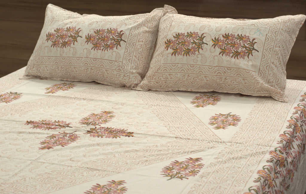 Queen Size Cotton Bedspread 90 × 100 Inches – Floral Printed Traditional Design
