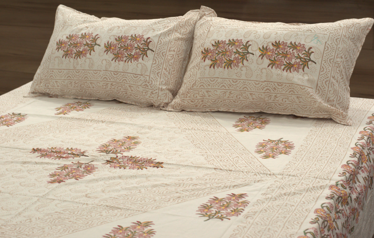 Queen Size Cotton Bedspread 90 × 100 Inches – Floral Printed Traditional Design