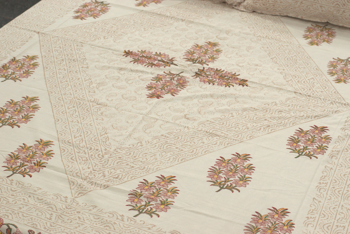 Queen Size Cotton Bedspread 90 × 100 Inches – Floral Printed Traditional Design