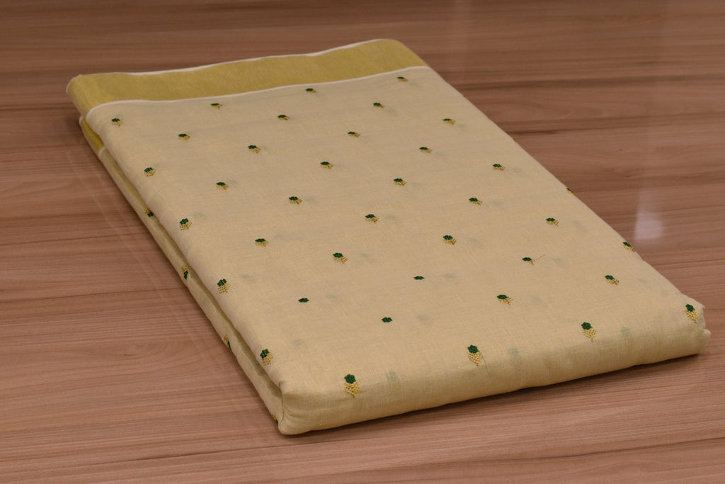 Elegant Cream Tissue Dress Material Set with Embroidered Butti Work – 44" Width