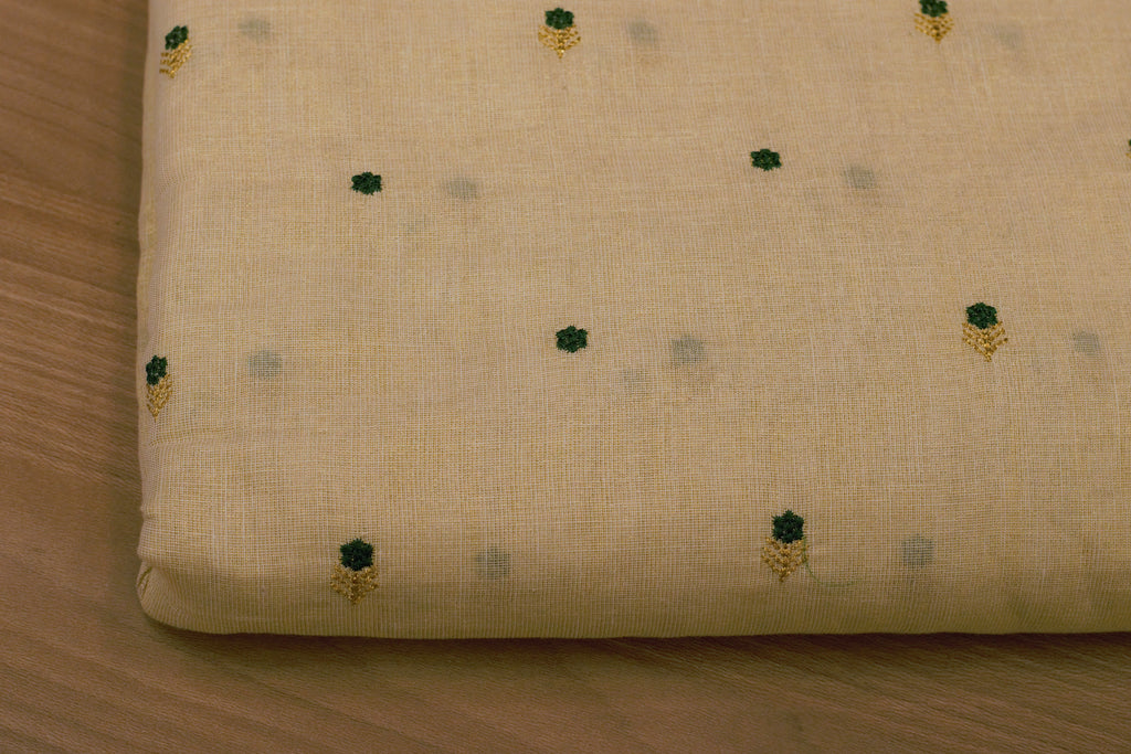 Elegant Cream Tissue Dress Material Set with Embroidered Butti Work – 44" Width