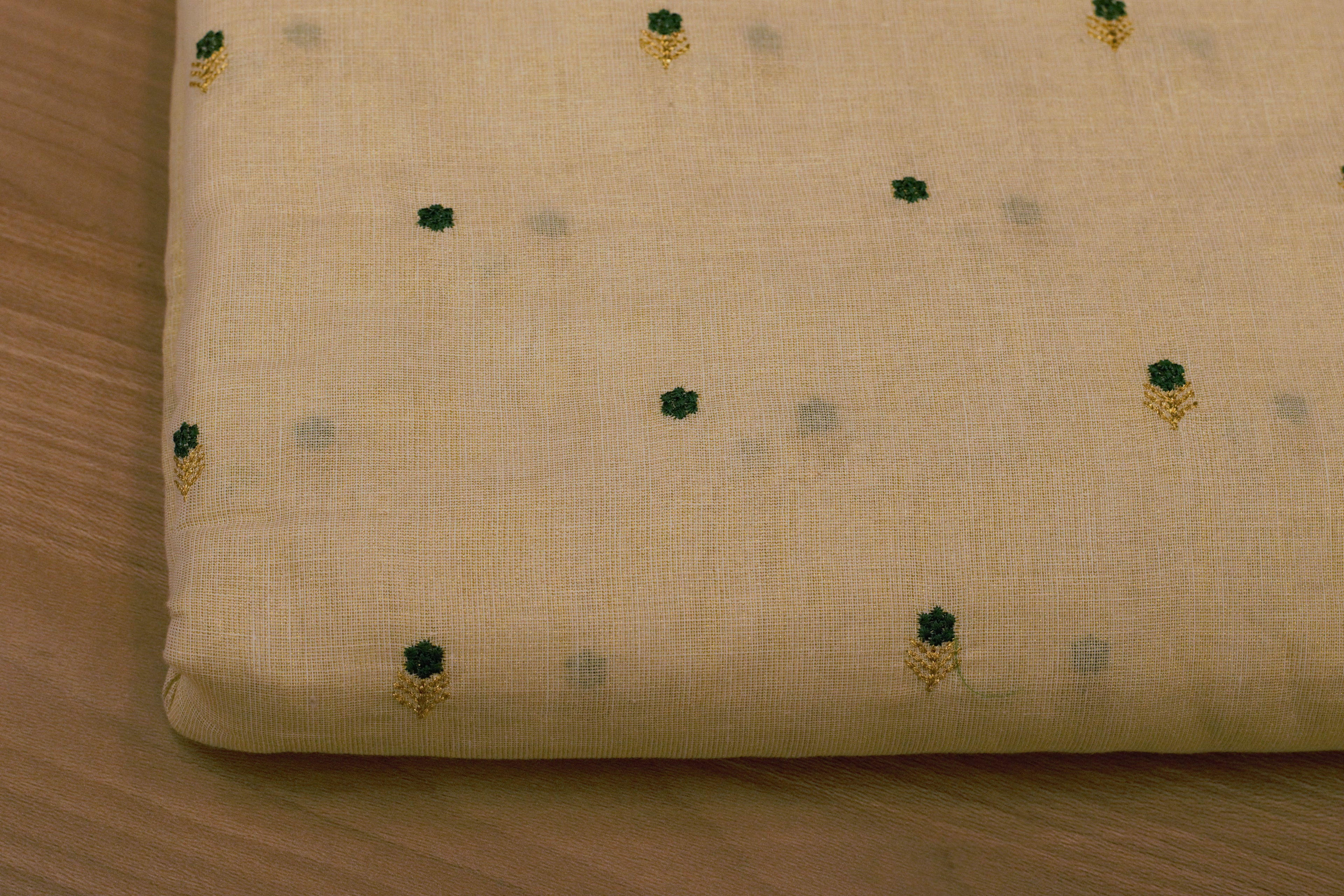 Elegant Cream Tissue Dress Material Set with Embroidered Butti Work – 44" Width