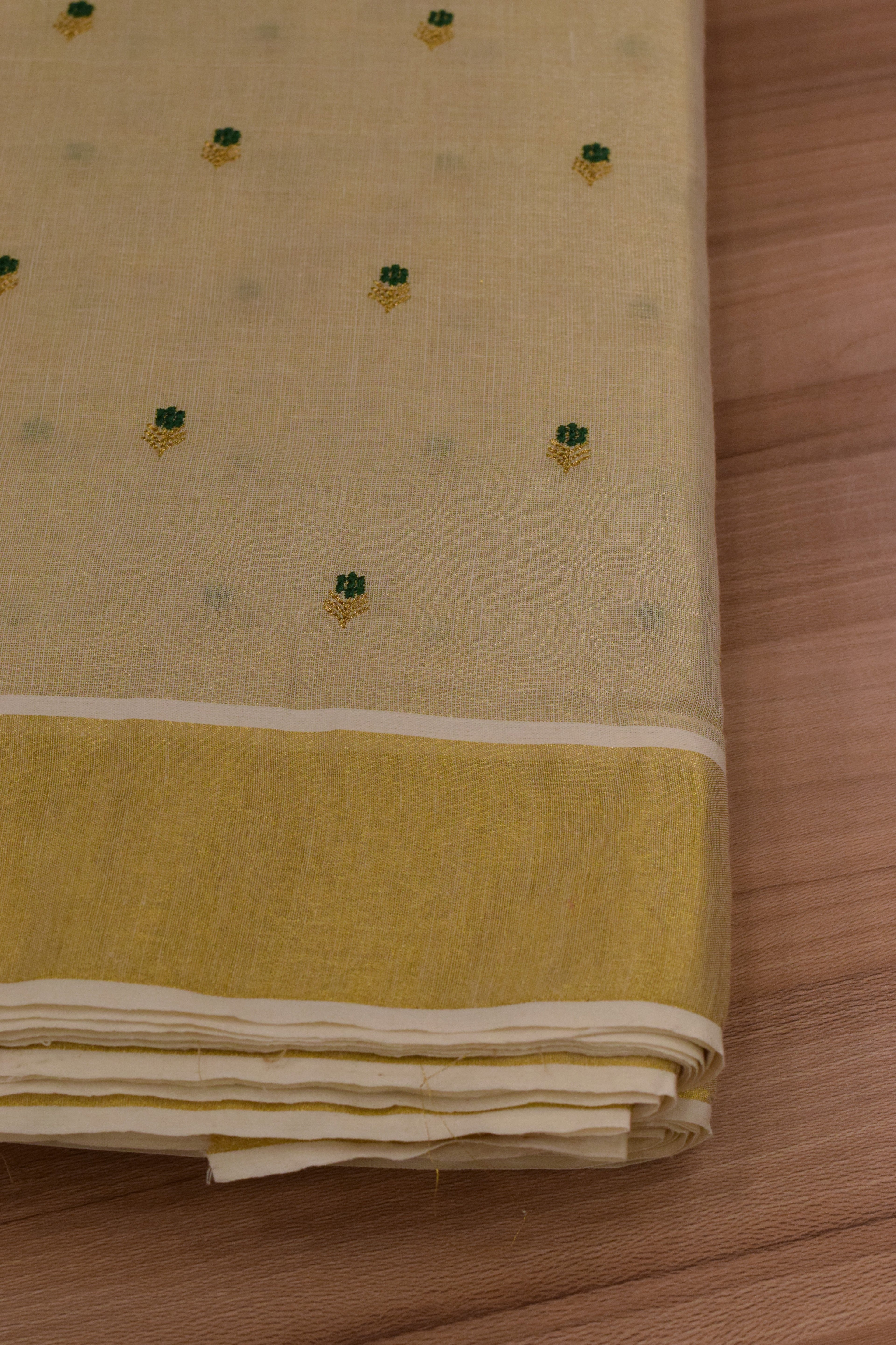 Elegant Cream Tissue Dress Material Set with Embroidered Butti Work – 44" Width