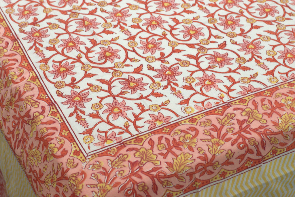 Queen Size Cotton Bedspread 90 × 100 Inches – Pink Floral Printed Design