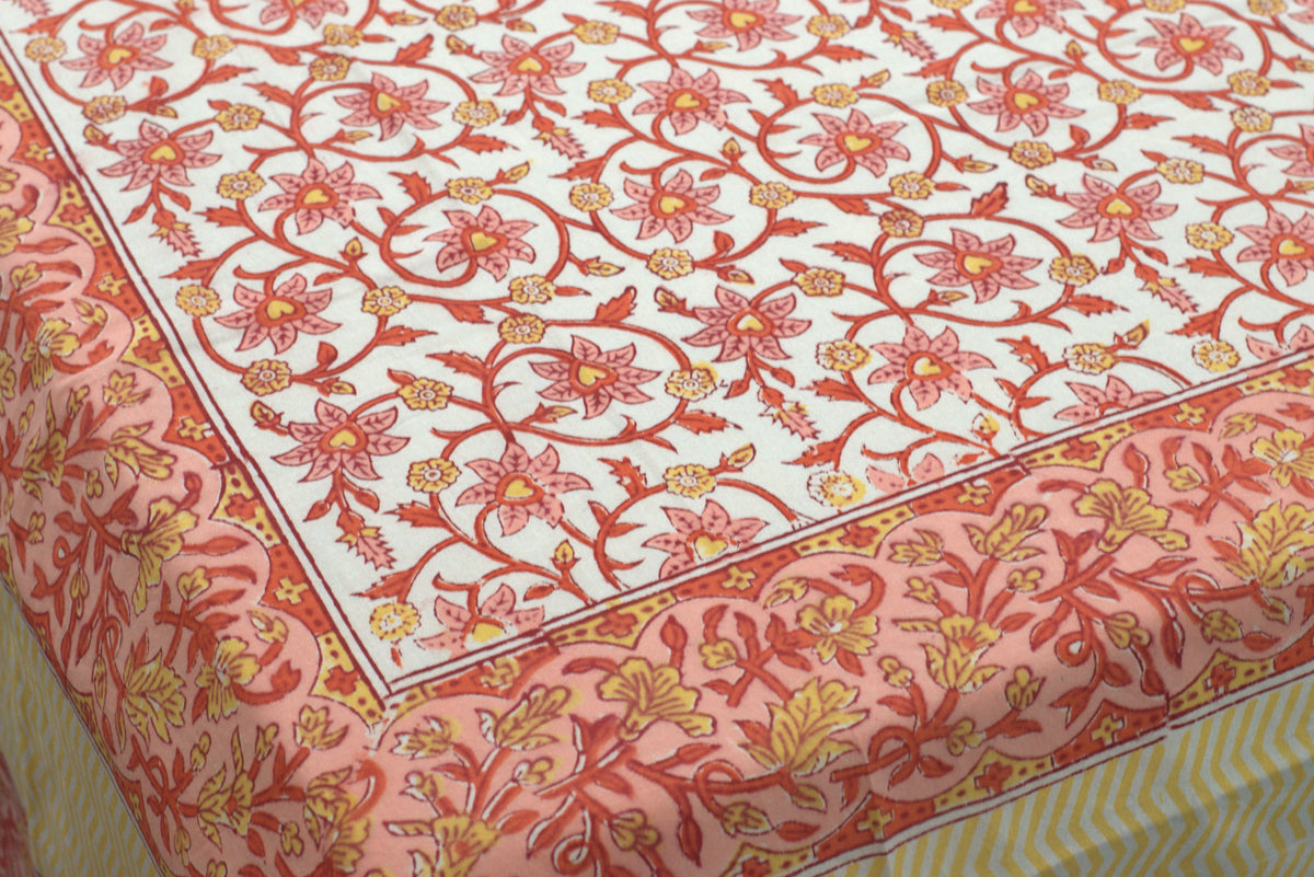 Queen Size Cotton Bedspread 90 × 100 Inches – Pink Floral Printed Design