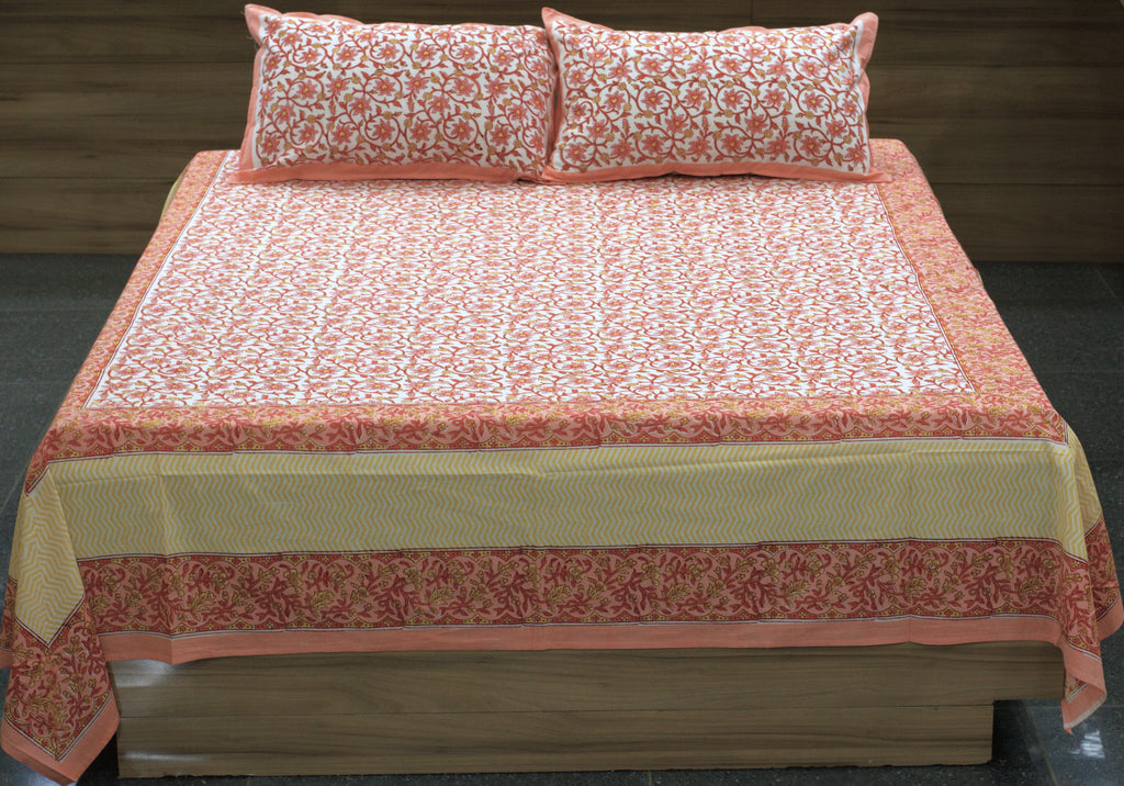 Queen Size Cotton Bedspread 90 × 100 Inches – Pink Floral Printed Design