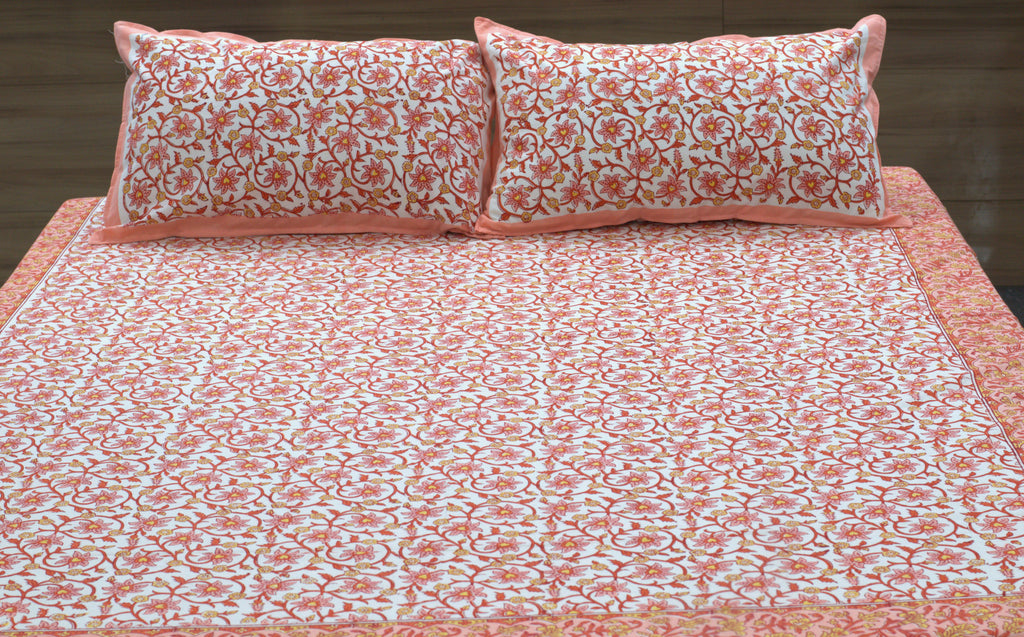 Queen Size Cotton Bedspread 90 × 100 Inches – Pink Floral Printed Design