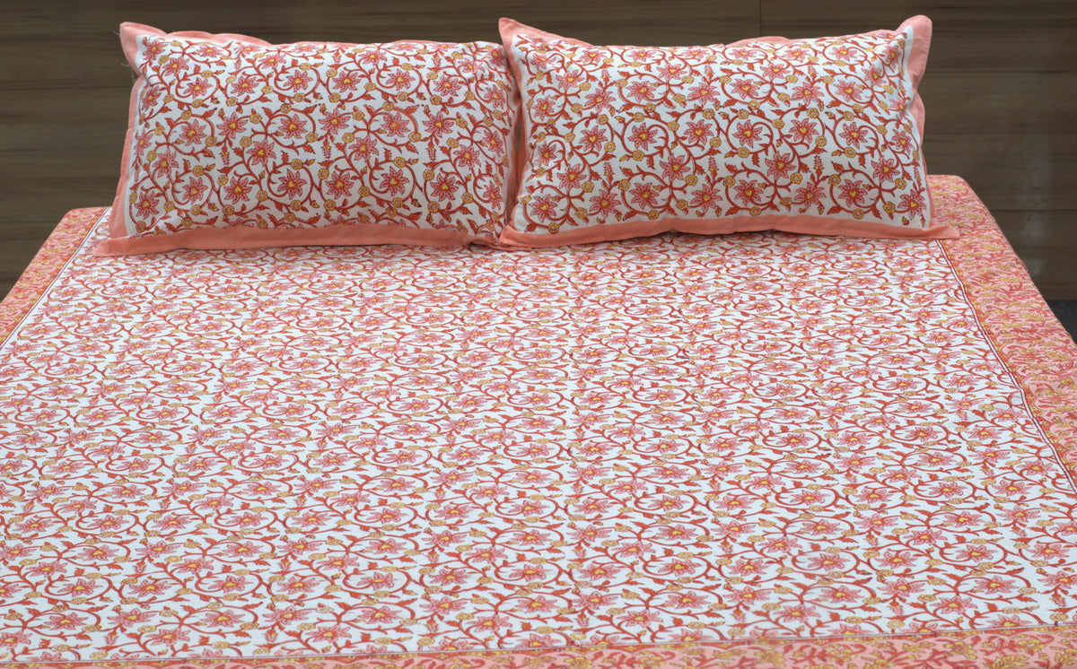 Queen Size Cotton Bedspread 90 × 100 Inches – Pink Floral Printed Design