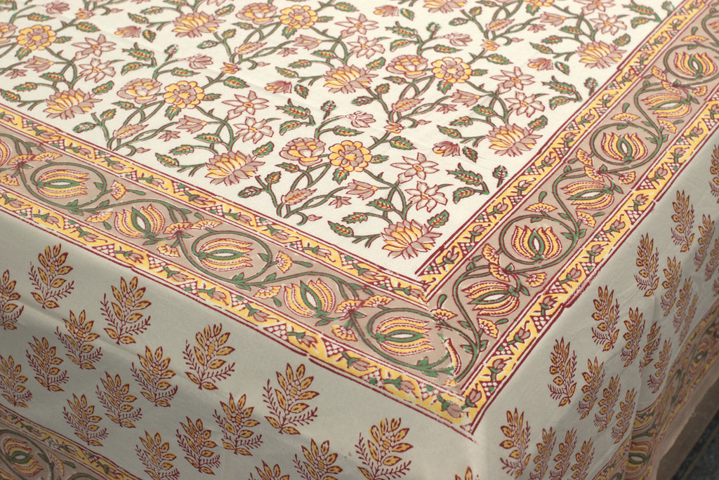 Queen Size Cotton Bedspread 90 × 100 Inches – Floral Printed Traditional Design