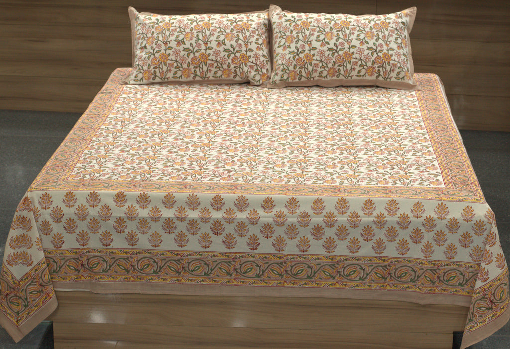Queen Size Cotton Bedspread 90 × 100 Inches – Floral Printed Traditional Design