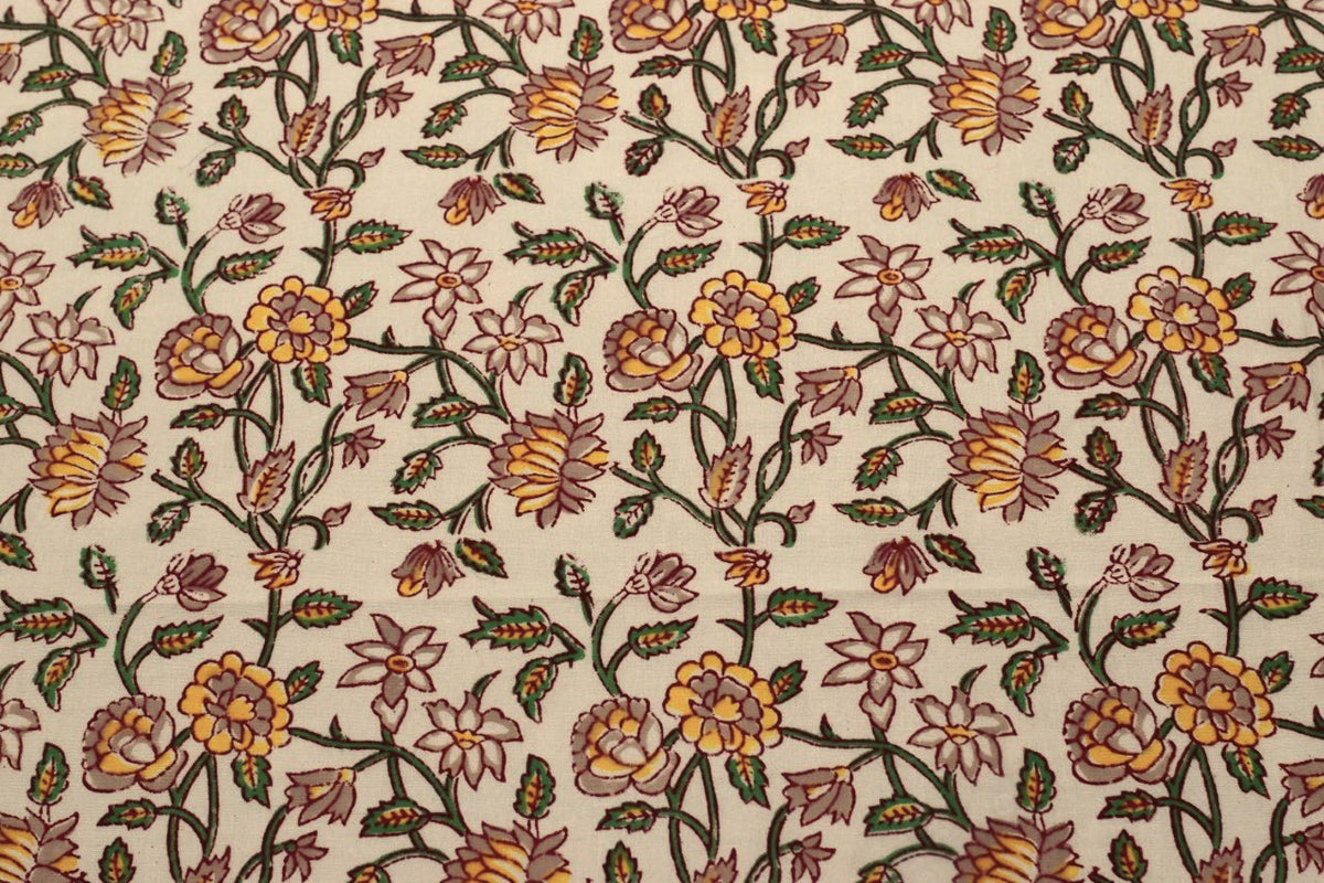 Queen Size Cotton Bedspread 90 × 100 Inches – Floral Printed Traditional Design
