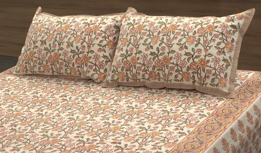 Queen Size Cotton Bedspread 90 × 100 Inches – Floral Printed Traditional Design