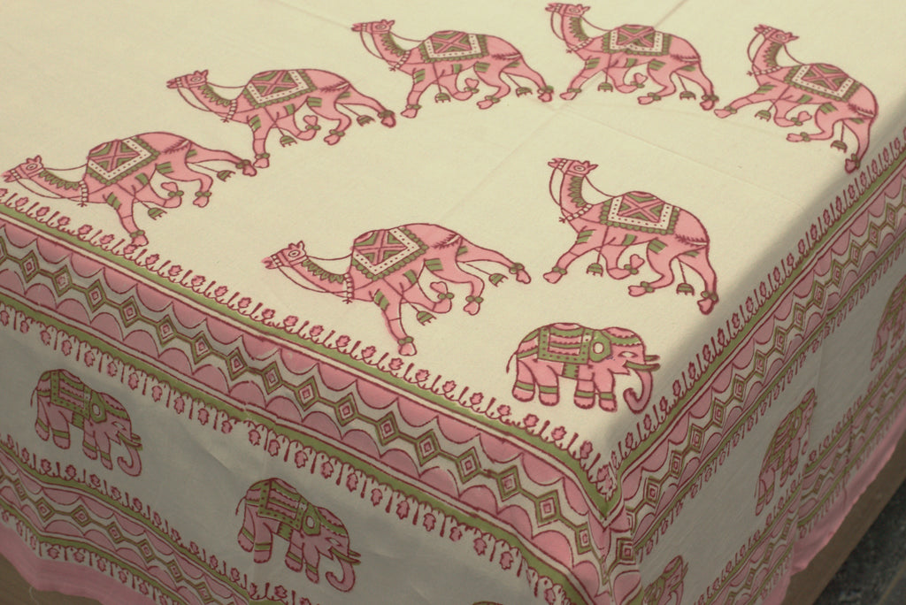 Queen Size Cotton Bedspread 90 × 100 Inches – Pink Elephant Printed Design