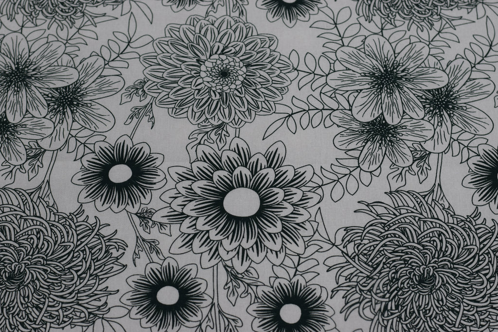 King Size Grey Floral Printed Bedsheet with 2 Pillow Covers | Elegant Botanical Design