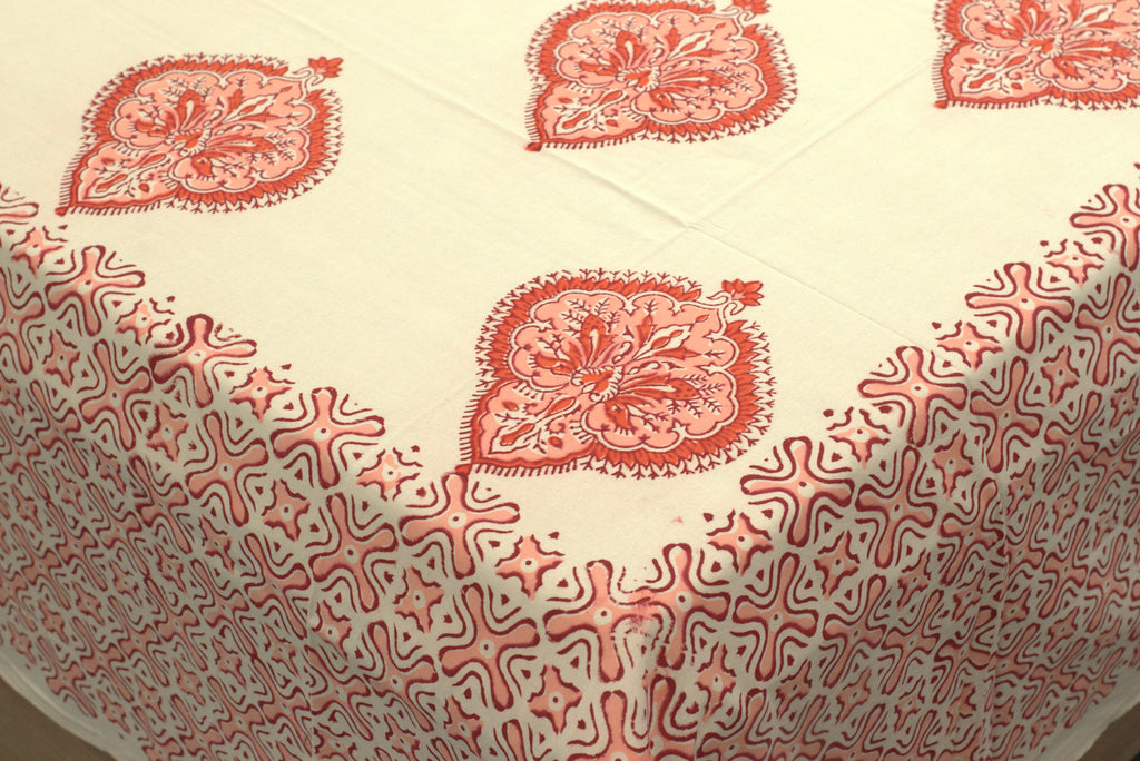 Queen Size Cotton Bedspread 90 × 100 Inches – Peach Floral & Traditional Printed Design