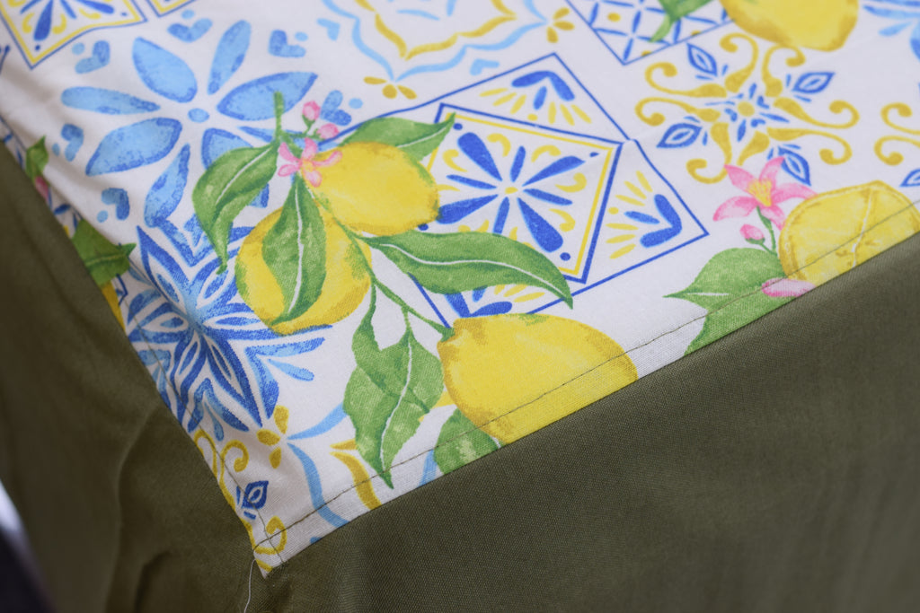 King Size Lemon Blossom Printed Bedsheet with 2 Pillow Covers | Fresh Citrus & Tile Pattern Design