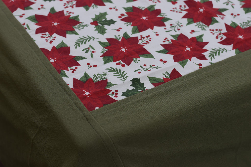 King Size Red Poinsettia Floral Printed Bedsheet with 2 Pillow Covers