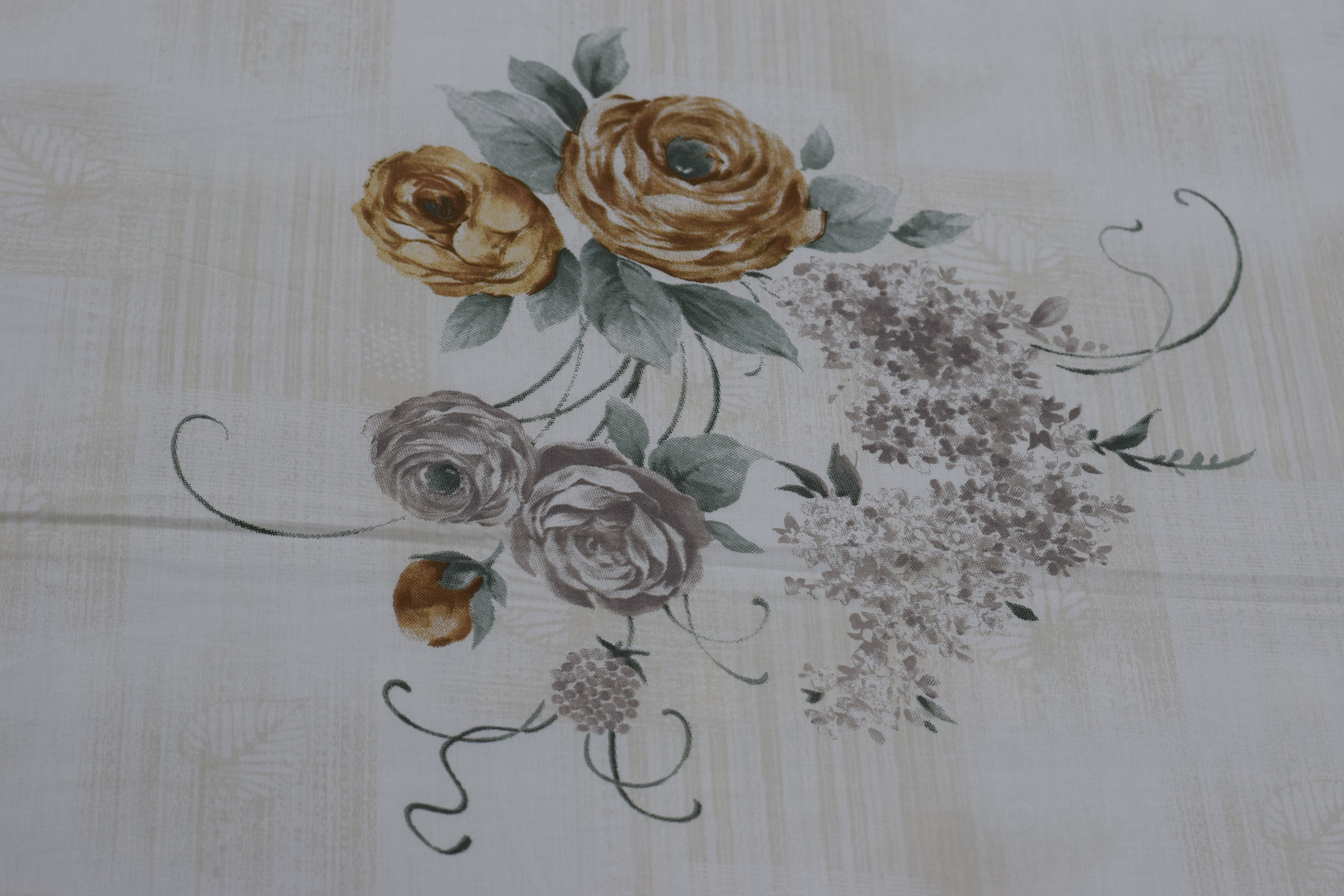 Elegant Beige Floral Queen Size Bedspread with Pillow Covers | Blend Bedding Set