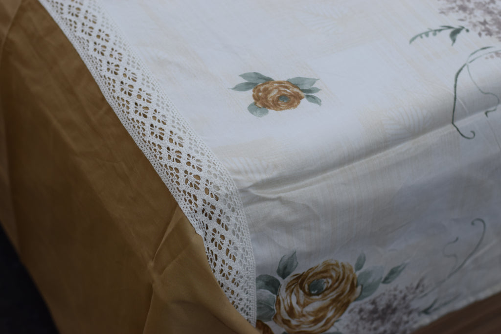 Elegant Beige Floral Queen Size Bedspread with Pillow Covers | Blend Bedding Set