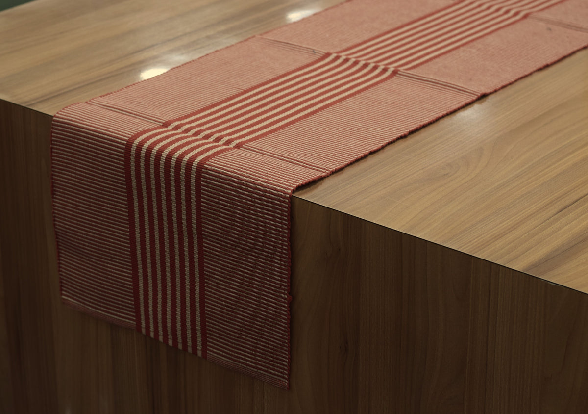 Red & Cream Striped Table Runner – 115 × 33 cm