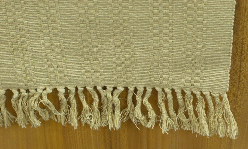 Beige Textured Table Runner with Tassel Border – 120 × 35 cm