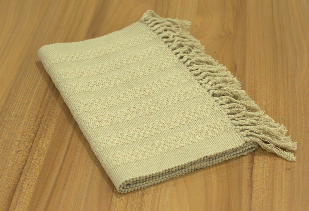 Beige Textured Table Runner with Tassel Border – 120 × 35 cm