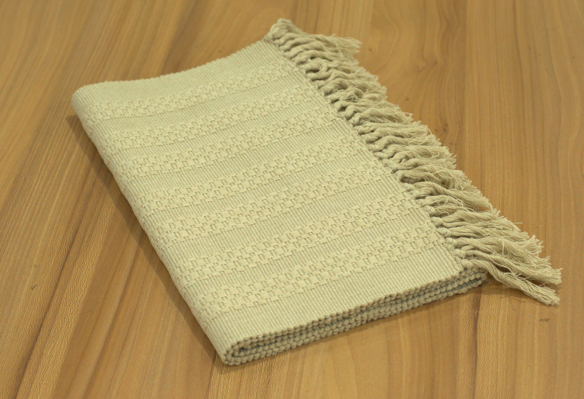 Beige Textured Table Runner with Tassel Border – 120 × 35 cm