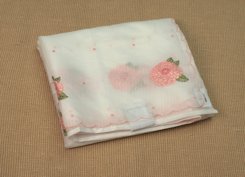 Elegant Floral Embroidered Net Kota Saree with Scalloped Border & Blouse Piece
