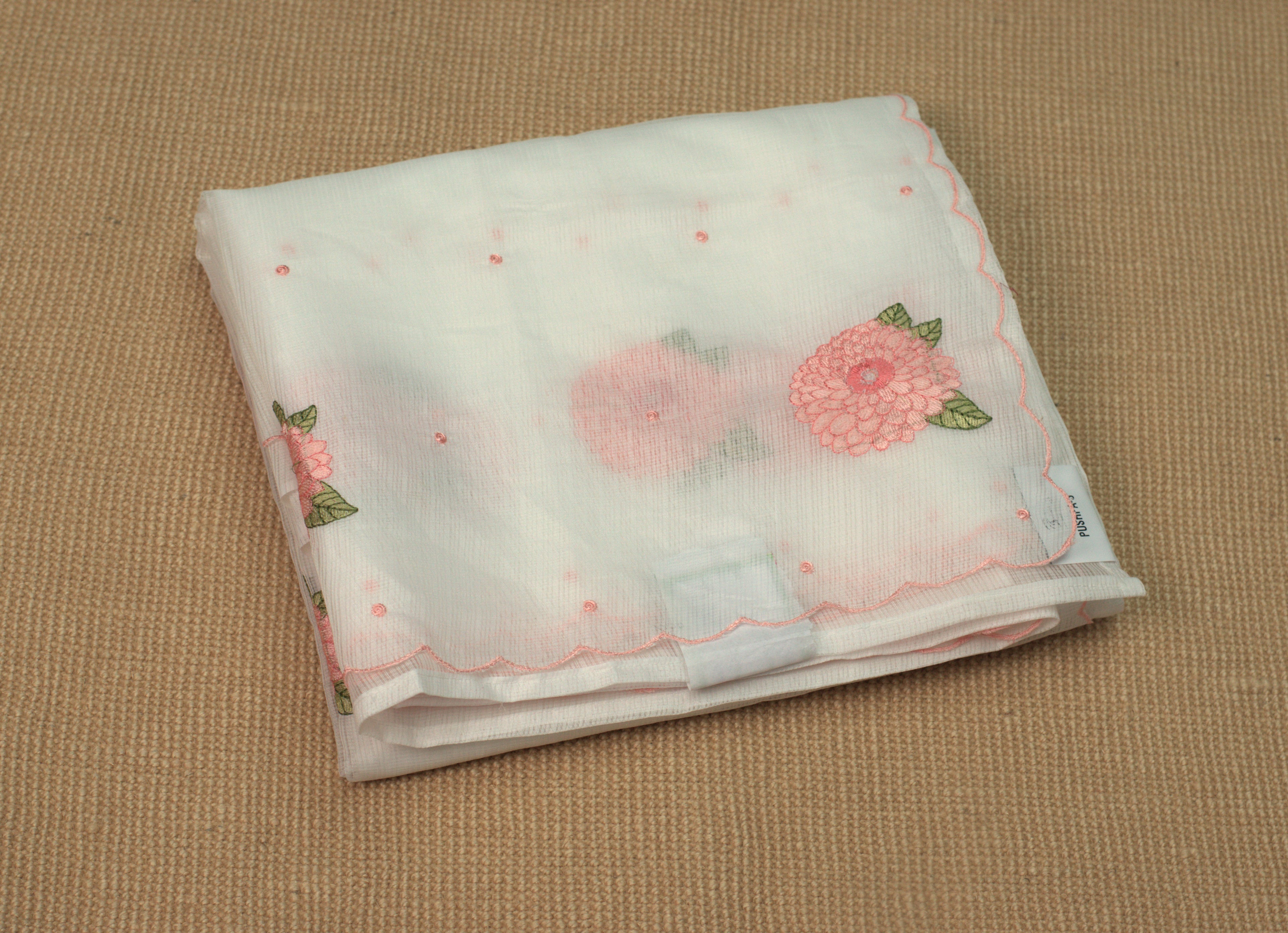 Elegant Floral Embroidered Net Kota Saree with Scalloped Border & Blouse Piece