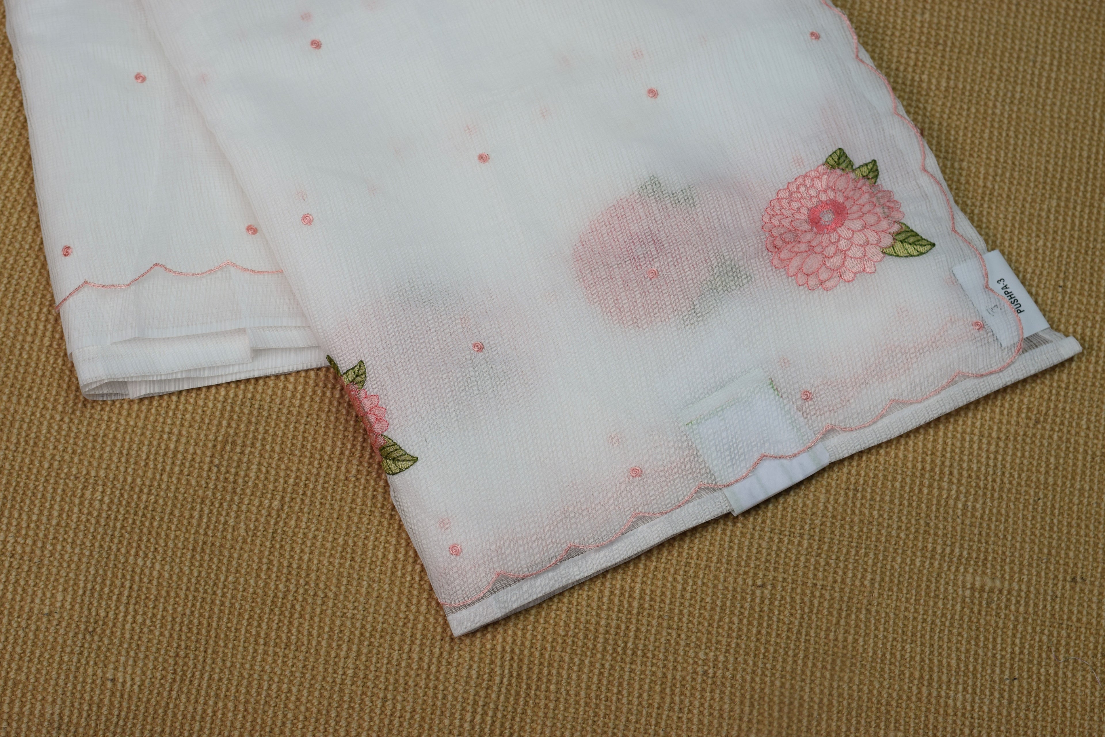 Elegant Floral Embroidered Net Kota Saree with Scalloped Border & Blouse Piece