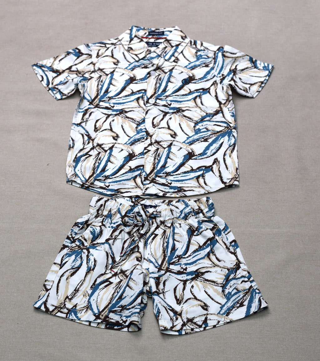 Boys Tropical Leaf Print Co-Ord Set – Half Sleeve Shirt & Shorts Matching Outfit