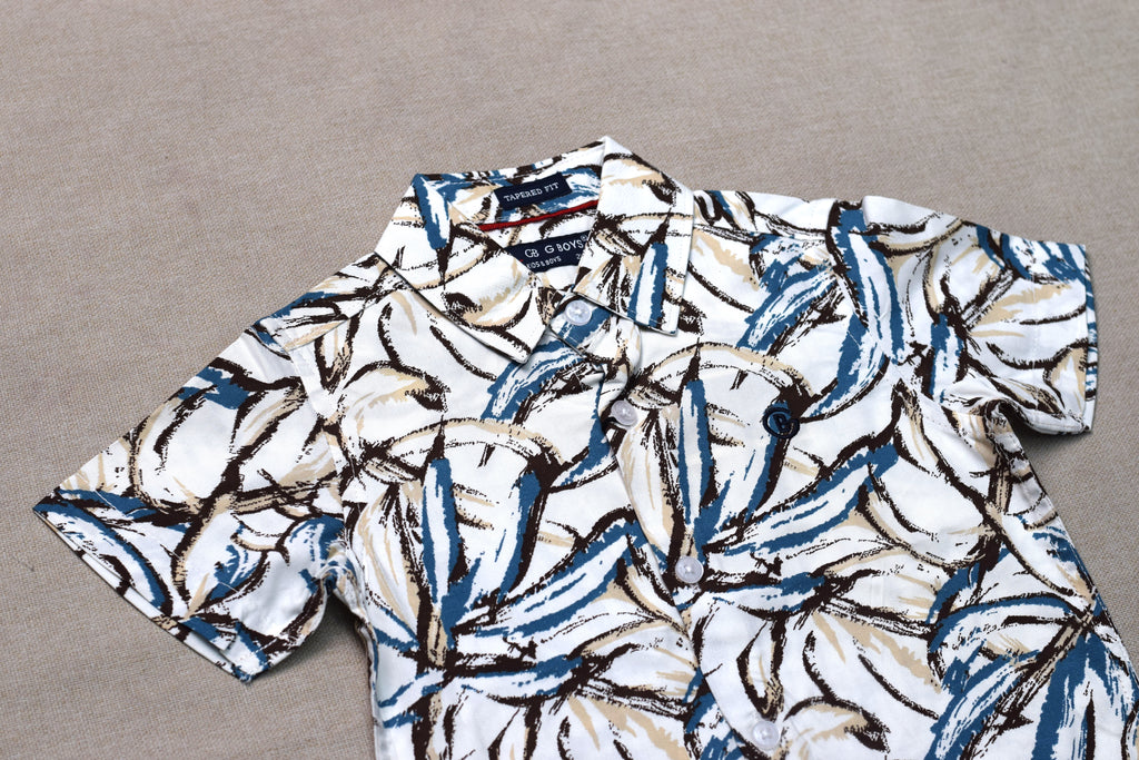 Boys Tropical Leaf Print Co-Ord Set – Half Sleeve Shirt & Shorts Matching Outfit