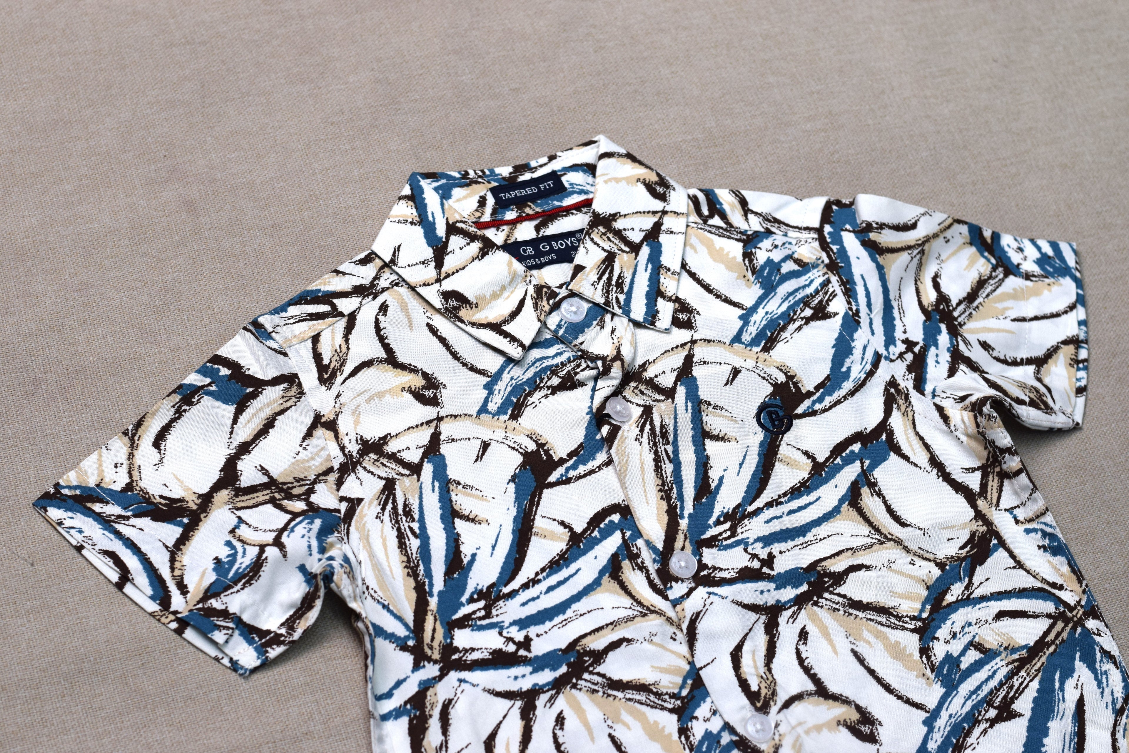 Boys Tropical Leaf Print Co-Ord Set – Half Sleeve Shirt & Shorts Matching Outfit