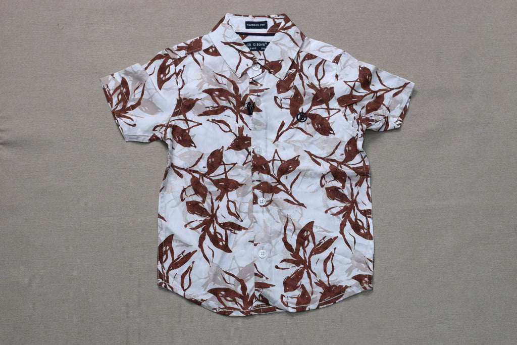 Boys Tropical Leaf Print Co-Ord Set – Half Sleeve Shirt & Shorts Set
